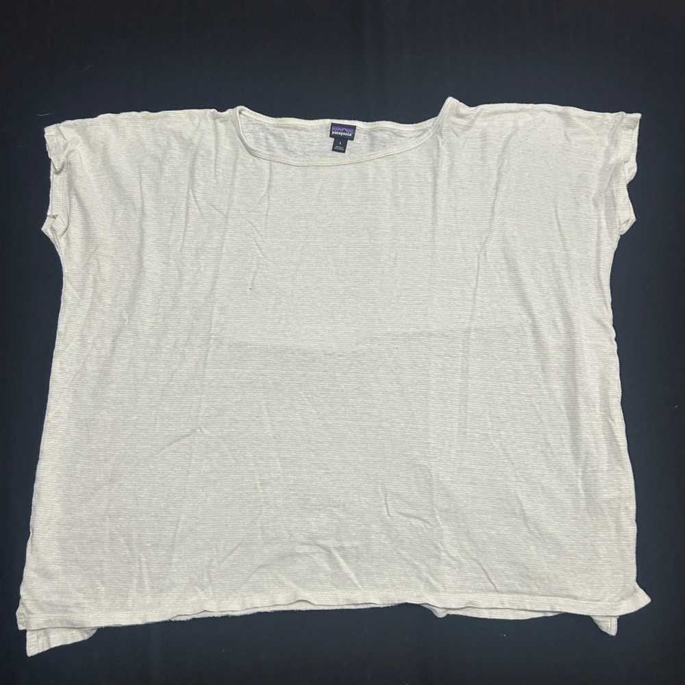 Patagonia Womens Large Hemp Organic Cotton Boxy Striped Top Cream STY52875